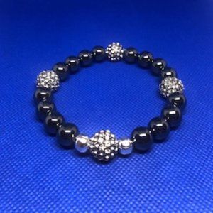 Silver Hematite with Round black Crystal balls